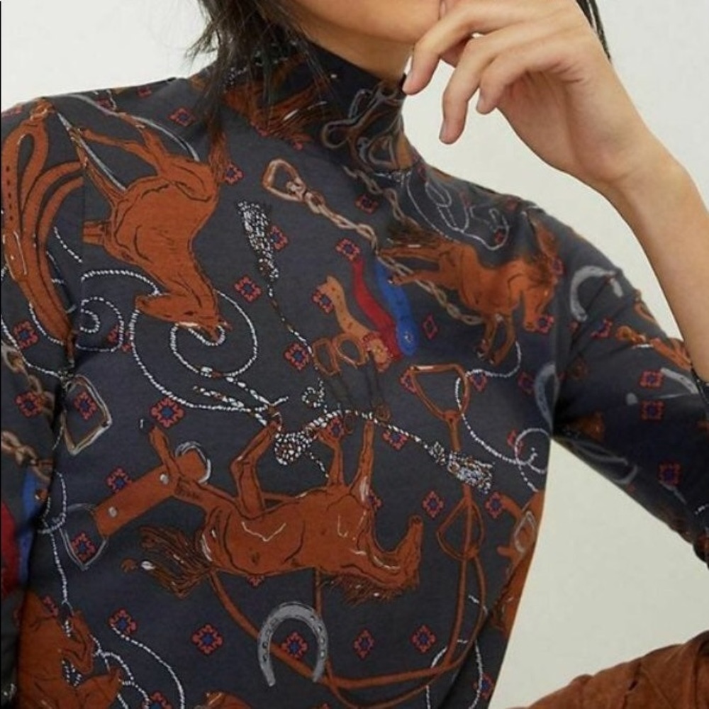 Anthropologie Adventurer Horse Print Top XL